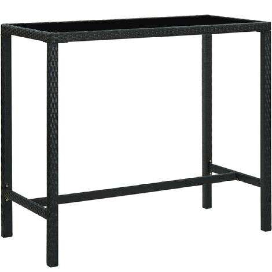 Table Haute Et Bar * | Coupon Inlife Table Bar De Jardin Noir 130X60X110 Cm Resine Tressee Et Verre