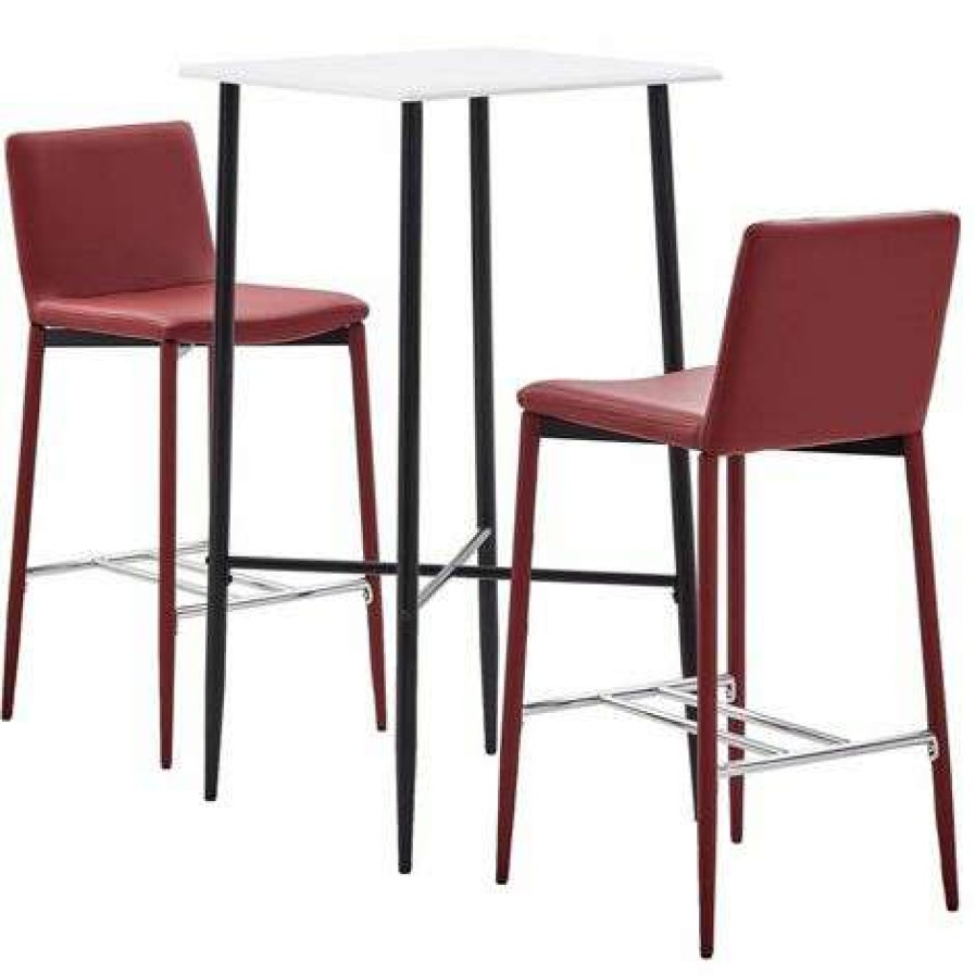 Table Haute Et Bar * | Budget Hommoo Ensemble De Bar 3 Pcs Similicuir Rouge Bordeaux Hdv22147