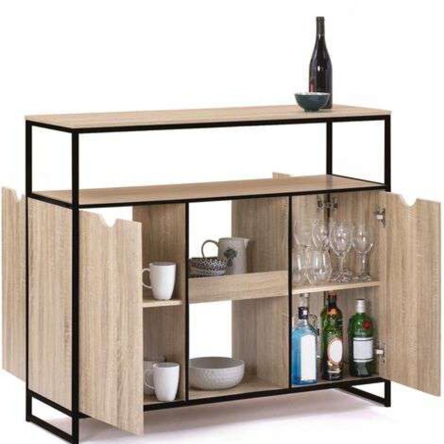 Table Haute Et Bar * | Grosses Soldes Idmarket Meuble De Bar Avec Portes Et Etageres Detroit Design Industriel