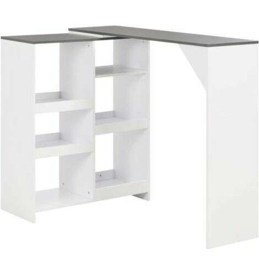 Table Haute Et Bar * | Top 10 Table De Bar Avec Tablette Amovible 138X40X120 Cm Blanc Et Gris Vidaxl