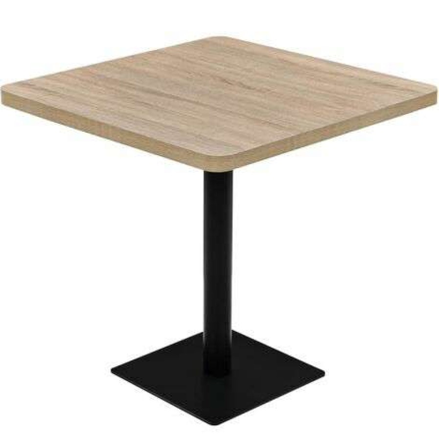 Table Haute Et Bar * | Top 10 Helloshop26 Table Haute Mange Debout Bar Bistrot Mdf Et Acier Carre 80 X 80 Cm Chene Beige Beige