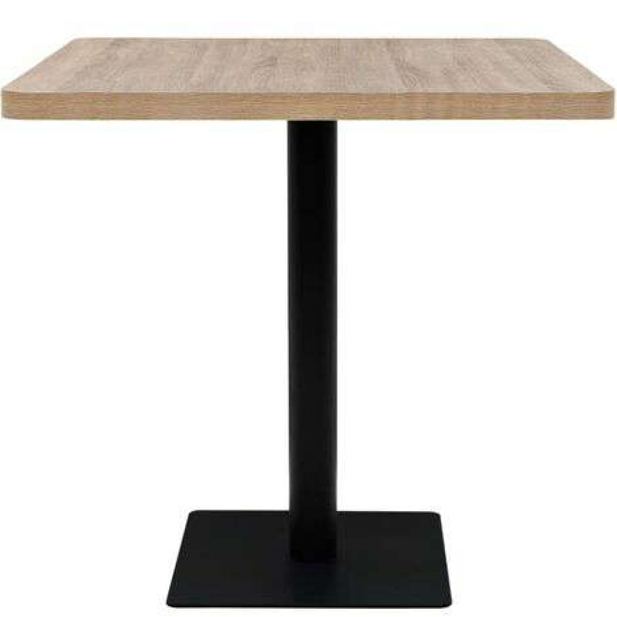 Table Haute Et Bar * | Top 10 Helloshop26 Table Haute Mange Debout Bar Bistrot Mdf Et Acier Carre 80 X 80 Cm Chene Beige Beige