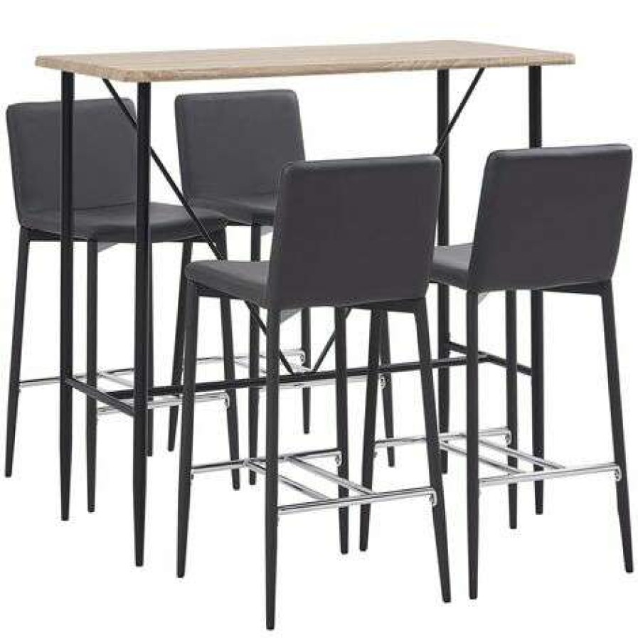 Table Haute Et Bar * | Meilleur Prix Topdeal Ensemble De Bar 5 Pcs Similicuir Gris