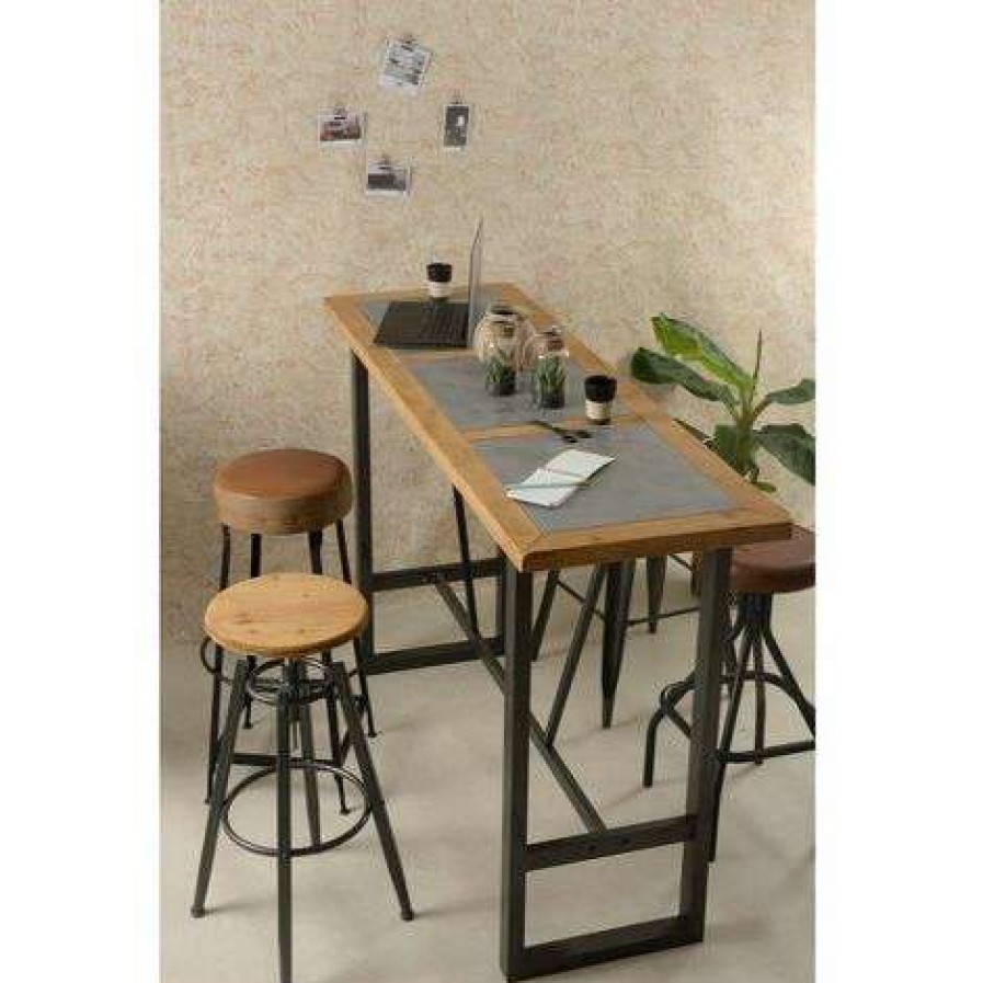 Table Haute Et Bar * | Acheter Zago Table De Bar Style Industriel En Pin Et Beton Sven Naturel