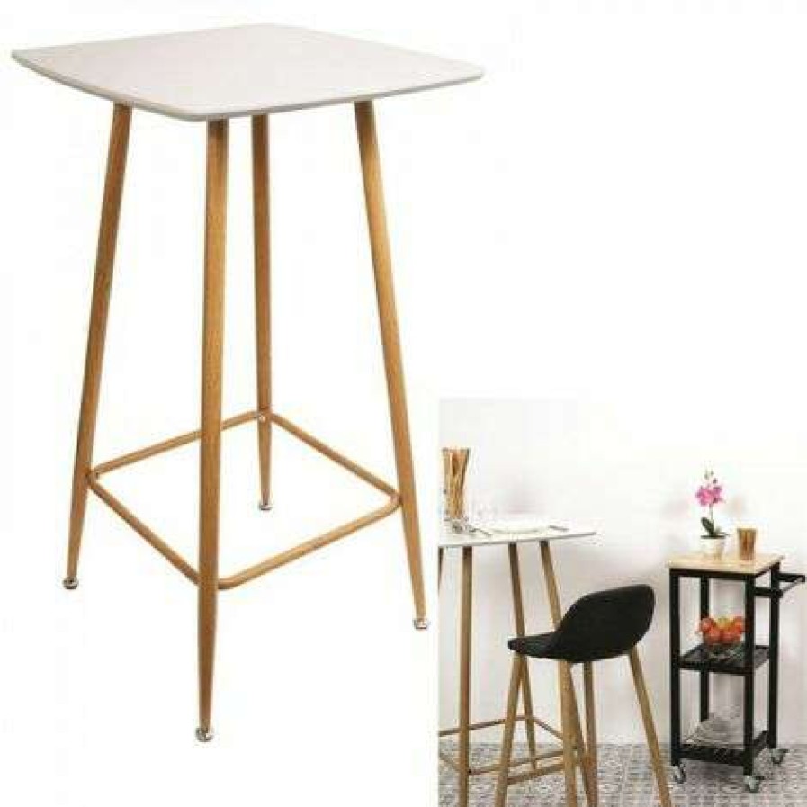 Table Haute Et Bar * | Top 10 Jardiricodeco Table Mange Debout Blanche 60X60X102Cm