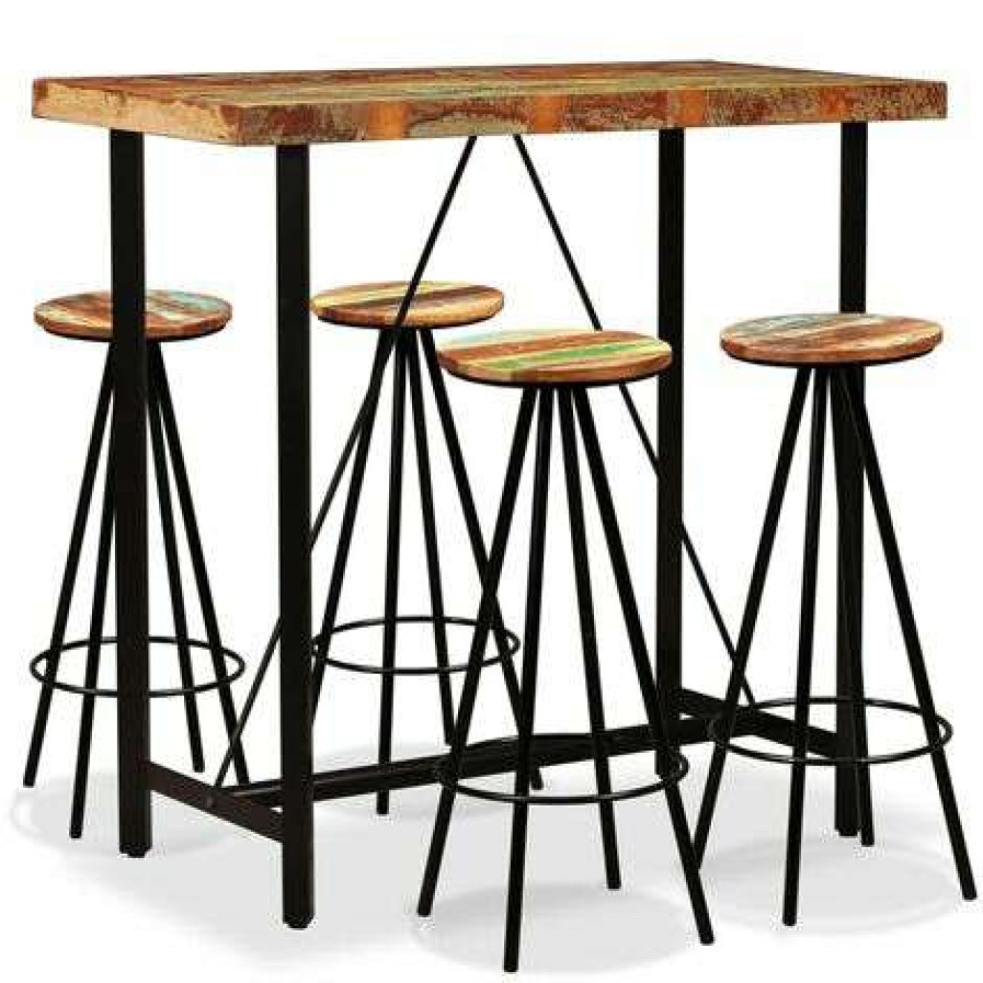 Table Haute Et Bar * | Remise Inlife Ensemble De Bar 5 Pcs Bois De Recuperation Massif Brun