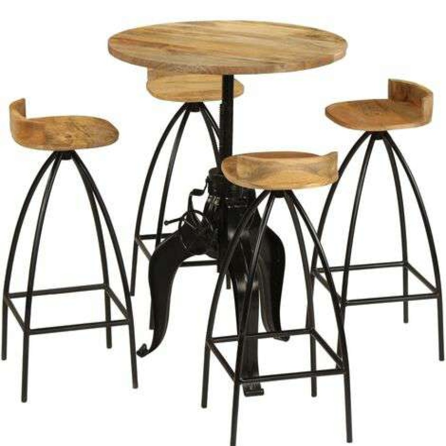 Table Haute Et Bar * | Top 10 Topdeal Meuble De Bar 5 Pcs Bois Massif De Manguier