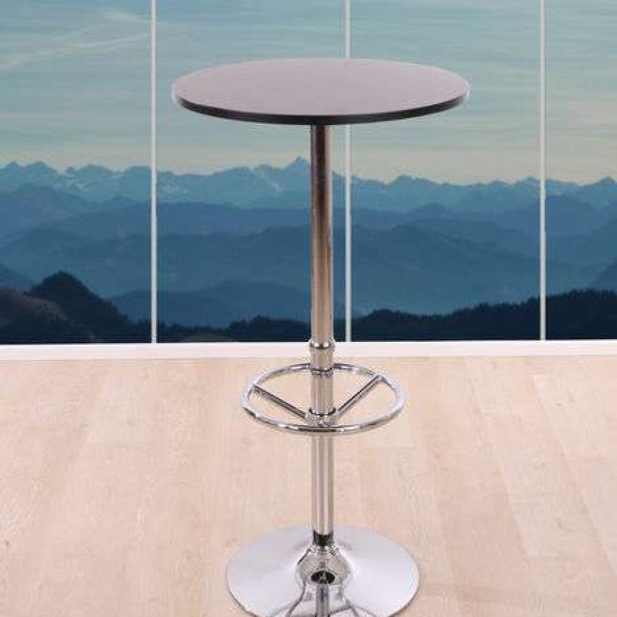 Table Haute Et Bar * | Acheter Hhg Table De Bar / Table Haute Bari, Ronde, Avec Repose-Pied, 109X60X60Cm, Noir