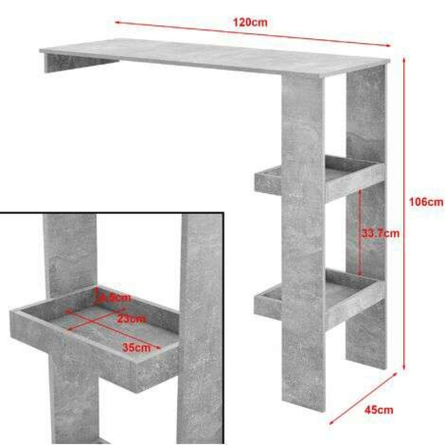 Table Haute Et Bar * | Coupon Helloshop26 Table De Bar Design Avec 2 Compartiments De Rangement Table Bistrot Murale 120 Cm Gris Gris