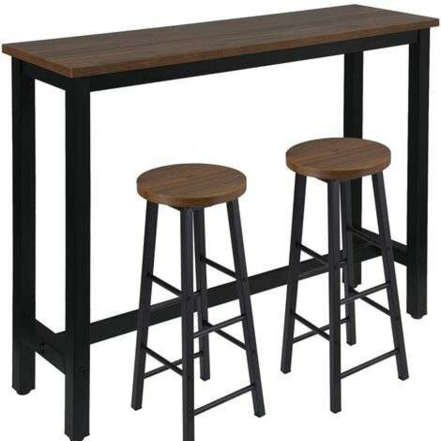 Table Haute Et Bar * | Coupon Woltu 1 Table De Bar+2 Tabourets De Bar Hetre Fonce.En Mdf Et Metal.140X40X100Cm