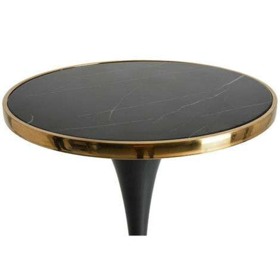 Table Haute Et Bar * | Remise Les Tendances Table De Bar Ronde Marbre Et Metal Noir Nath