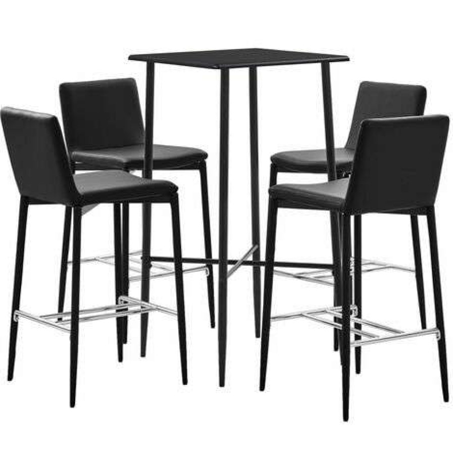 Table Haute Et Bar * | Meilleure Affaire Hommoo Ensemble De Bar 5 Pcs Similicuir Noir Hdv22087