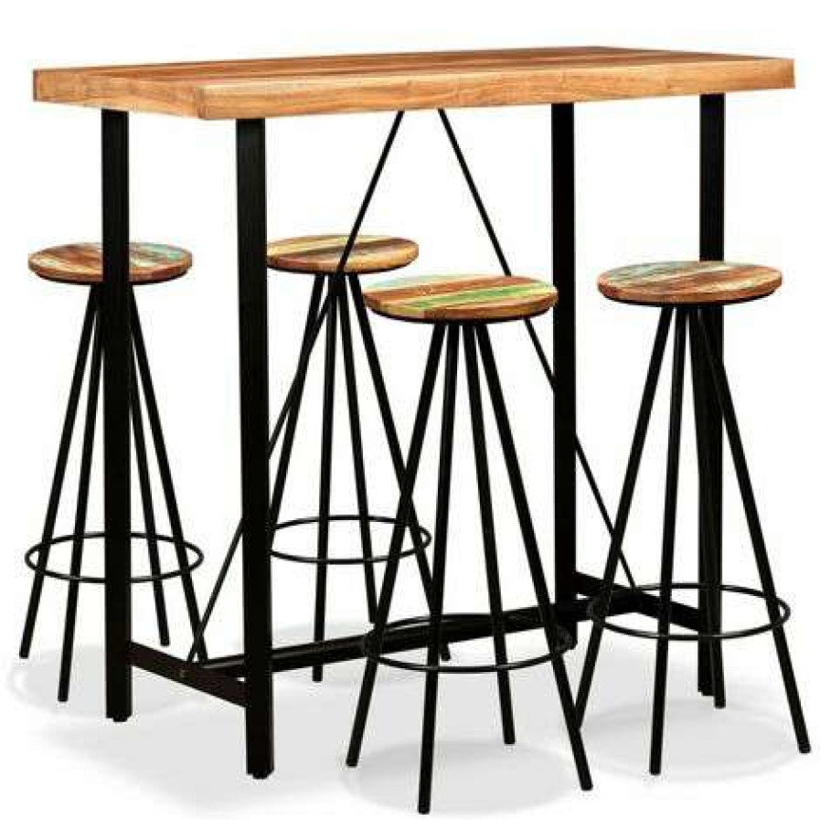 Table Haute Et Bar * | Meilleure Affaire Topdeal Ensemble De Bar 5 Pcs Bois D'Acacia Massif Et De Recuperation