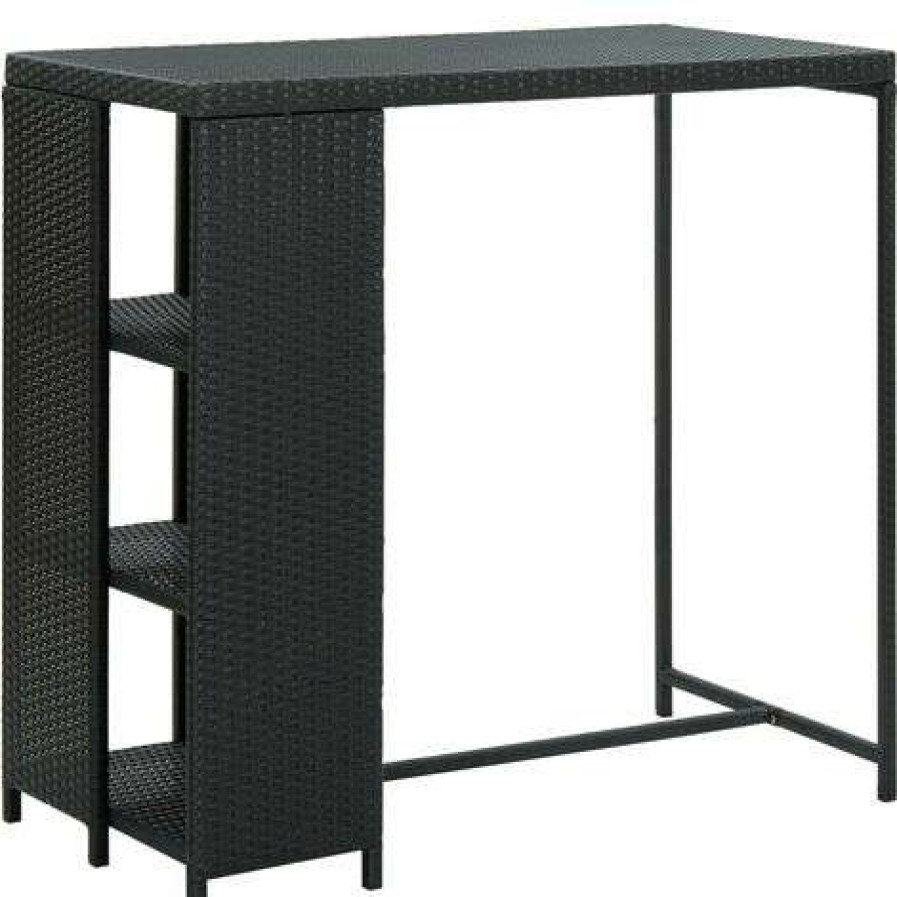 Table Haute Et Bar * | Promo Youthup Table De Bar Avec Rangement Noir 120X60X110 Cm Resine Tressee Noir