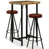 Table Haute Et Bar * | Meilleure Vente Topdeal Ensemble De Bar 3 Pcs Bois Massif Recycle Et Cuir Veritable