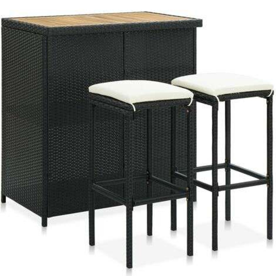 Table Haute Et Bar * | Meilleure Vente Hommoo Ensemble De Bar 3 Pcs Resine Tressee Noir