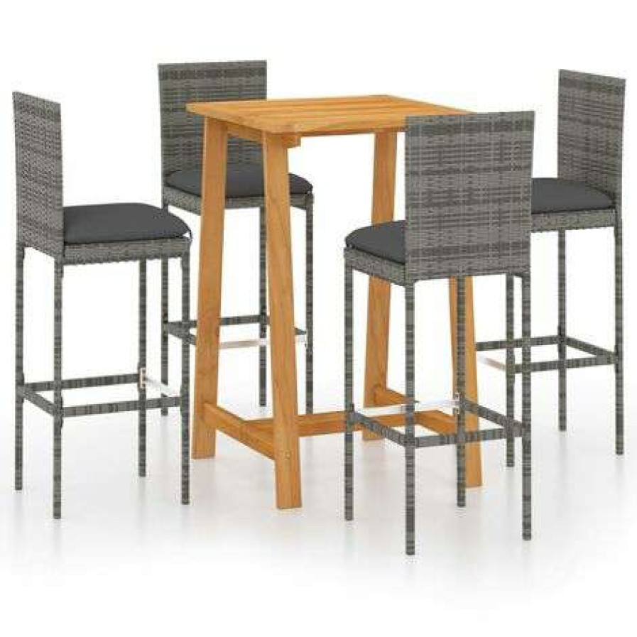 Table Haute Et Bar * | Nouveau Topdeal Ensemble De Bar De Jardin Avec Coussins 5 Pcs Gris Ff3067945_Fr