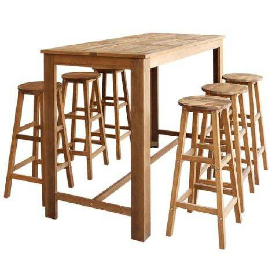 Table Haute Et Bar * | Coupon Inlife Table Et Tabourets De Bar 7 Pcs Bois D'Acacia Massif