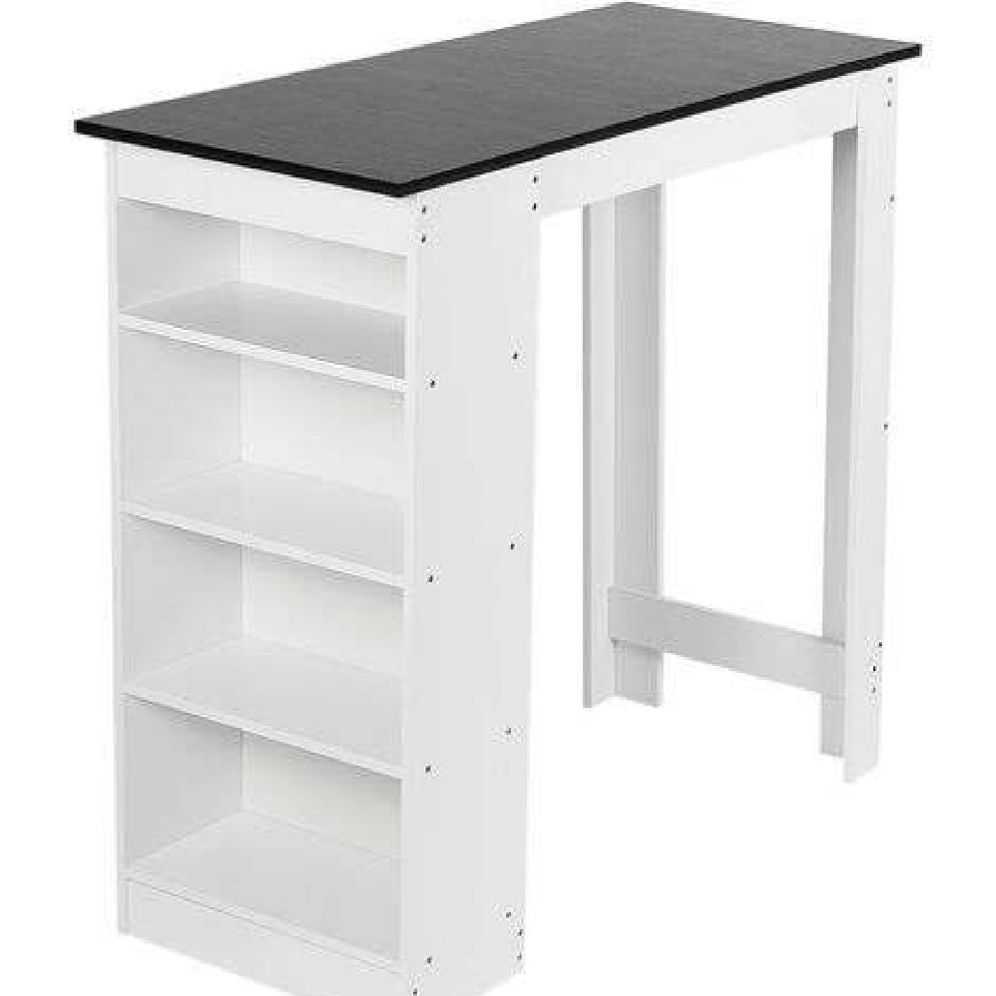 Table Haute Et Bar * | Grosses Soldes Dyhf Table De Bar Table A Manger Table Table A Manger Bistro Tiroir Etagere Bar Blanc-Noir Noir-Blanc