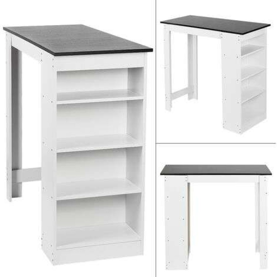 Table Haute Et Bar * | Grosses Soldes Dyhf Table De Bar Table A Manger Table Table A Manger Bistro Tiroir Etagere Bar Blanc-Noir Noir-Blanc