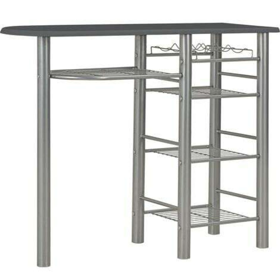 Table Haute Et Bar * | Grosses Soldes Fimei Ensemble De Bar Avec Etageres 3 Pcs Bois Et Acier Noir