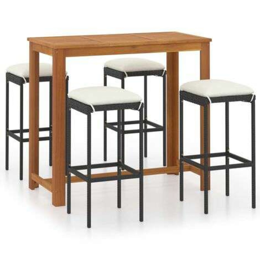 Table Haute Et Bar * | Top 10 Hommoo Ensemble De Bar De Jardin Avec Coussins 5 Pcs Noir