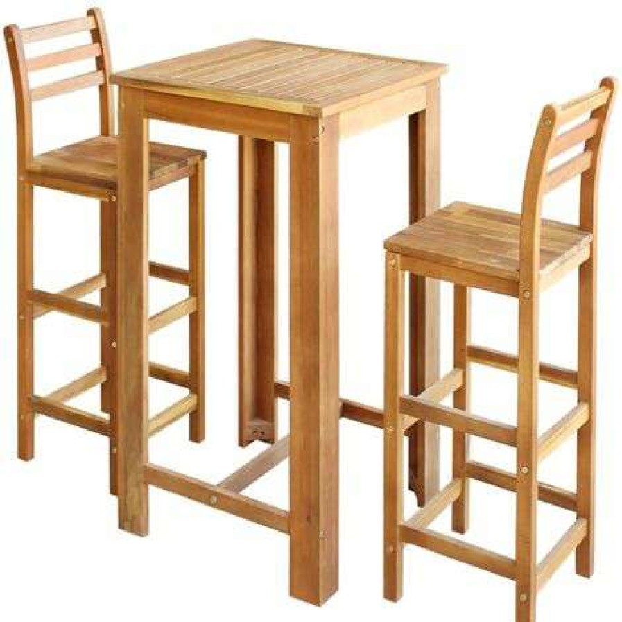 Table Haute Et Bar * | Budget Topdeal Table Et Chaises De Bar 3 Pcs Bois D'Acacia Massif