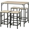 Table Haute Et Bar * | Meilleure Affaire Homcom Ensemble Table De Bar Design Industriel + 4 Tabourets Repose-Pieds Panneaux Particules Imitation Chene Clair Metal Noir Beige