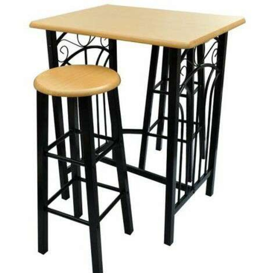 Table Haute Et Bar * | Meilleure Vente Hommoo Lot D'Une Table Haute De Bar Avec 2 Tabourets Phoenix Hdv08025