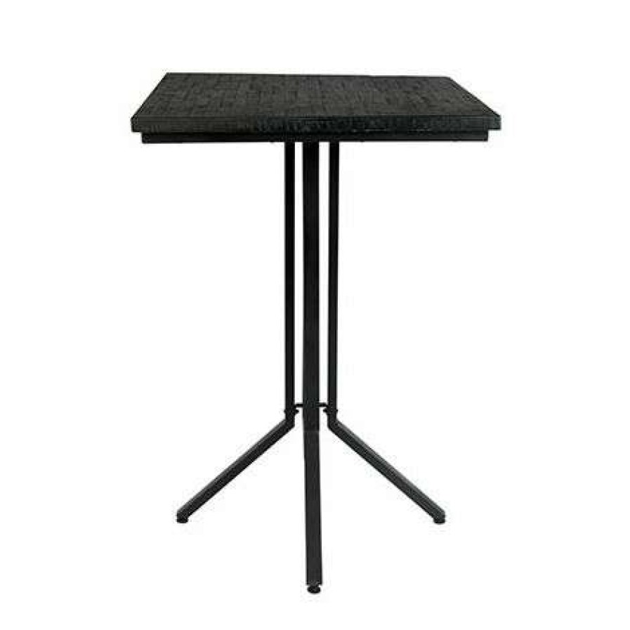 Table Haute Et Bar * | Budget M-S Table De Bar Carree 75 Cm En Teck Et Metal Noir Melton