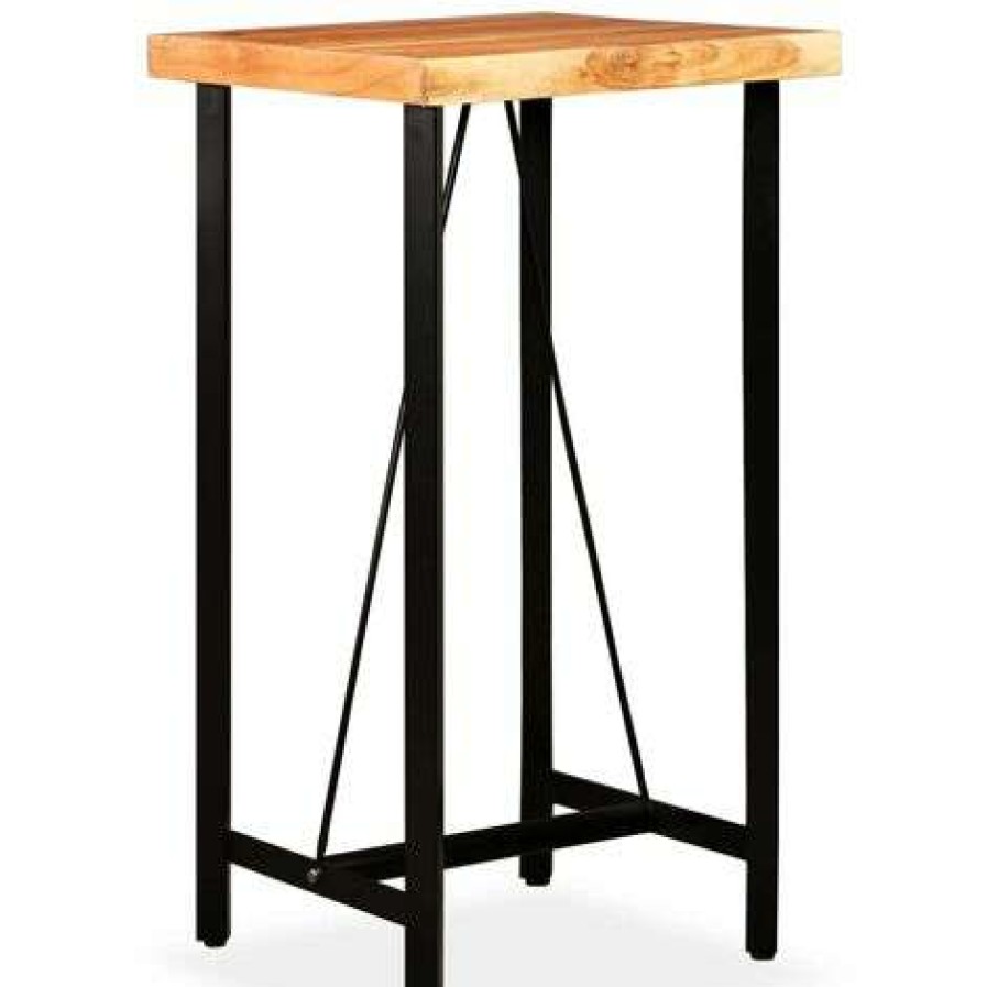 Table Haute Et Bar * | Nouveau True Deal Ensemble De Bar 3 Pcs Bois D'Acacia Cuir Veritable Et Toile