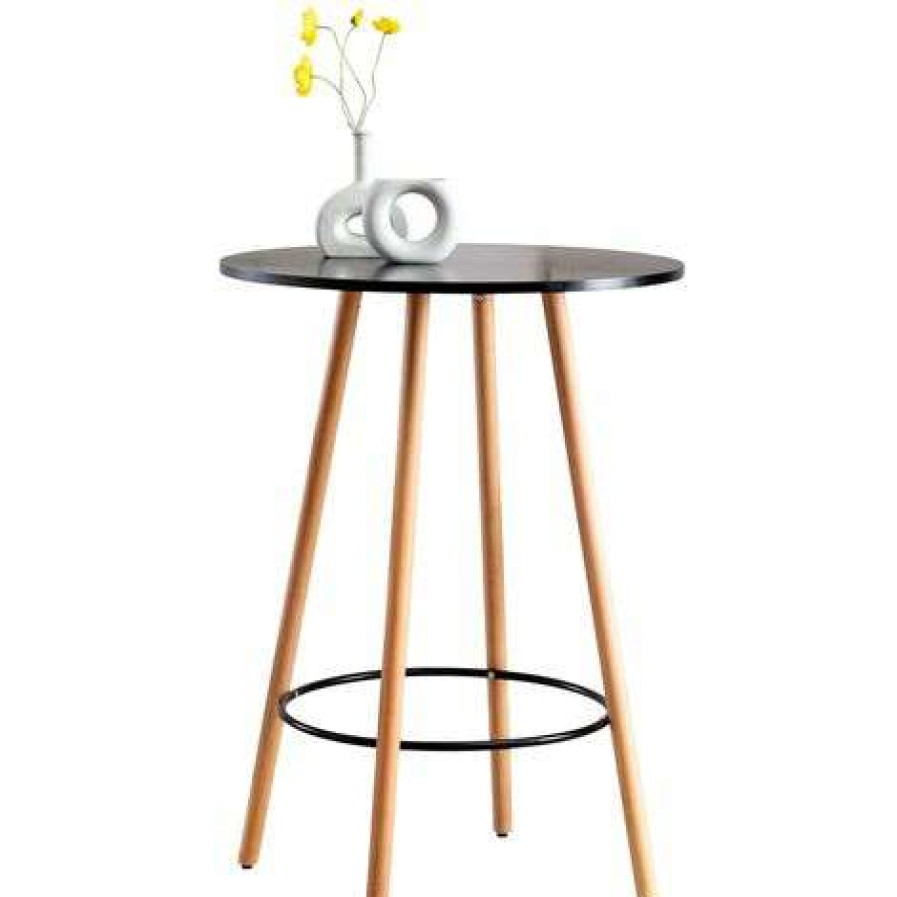 Table Haute Et Bar * | Top 10 Clp Table Haute De Bar Nerja En Bois Avec Plateau Rond Et Repose-Pieds En Metal Noir Rund