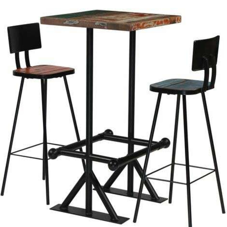 Table Haute Et Bar * | De Gros Youthup Mobilier De Bar 3 Pcs Bois De Recuperation Massif Multicolore Multicolore