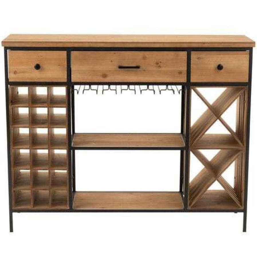 Table Haute Et Bar * | Le Moins Cher Les Tendances Comptoir De Bar 3 Tiroirs Bois Clair Pieds Metal Cora L 121 Cm