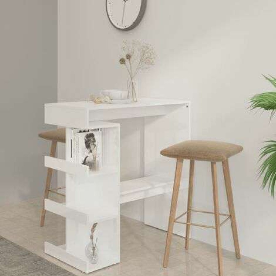 Table Haute Et Bar * | Meilleure Affaire Inlife Table De Bar Etagere De Rangement Blanc Brillant 100X50X101,5Cm Blanc