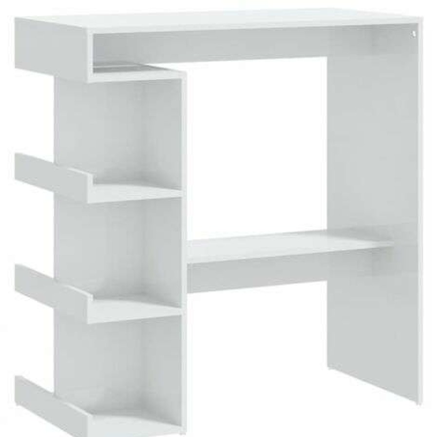 Table Haute Et Bar * | Meilleure Affaire Inlife Table De Bar Etagere De Rangement Blanc Brillant 100X50X101,5Cm Blanc