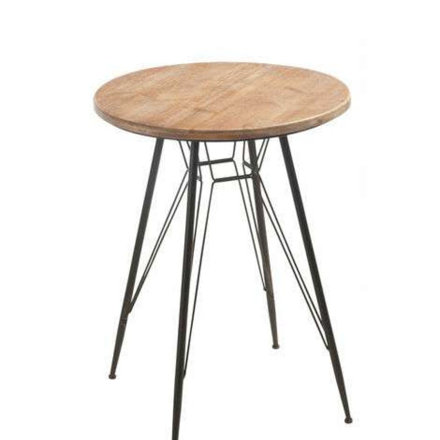 Table Haute Et Bar * | Meilleure Affaire Hellin Table De Bar Ronde En Bois Et Metal Bistro Bois Clair