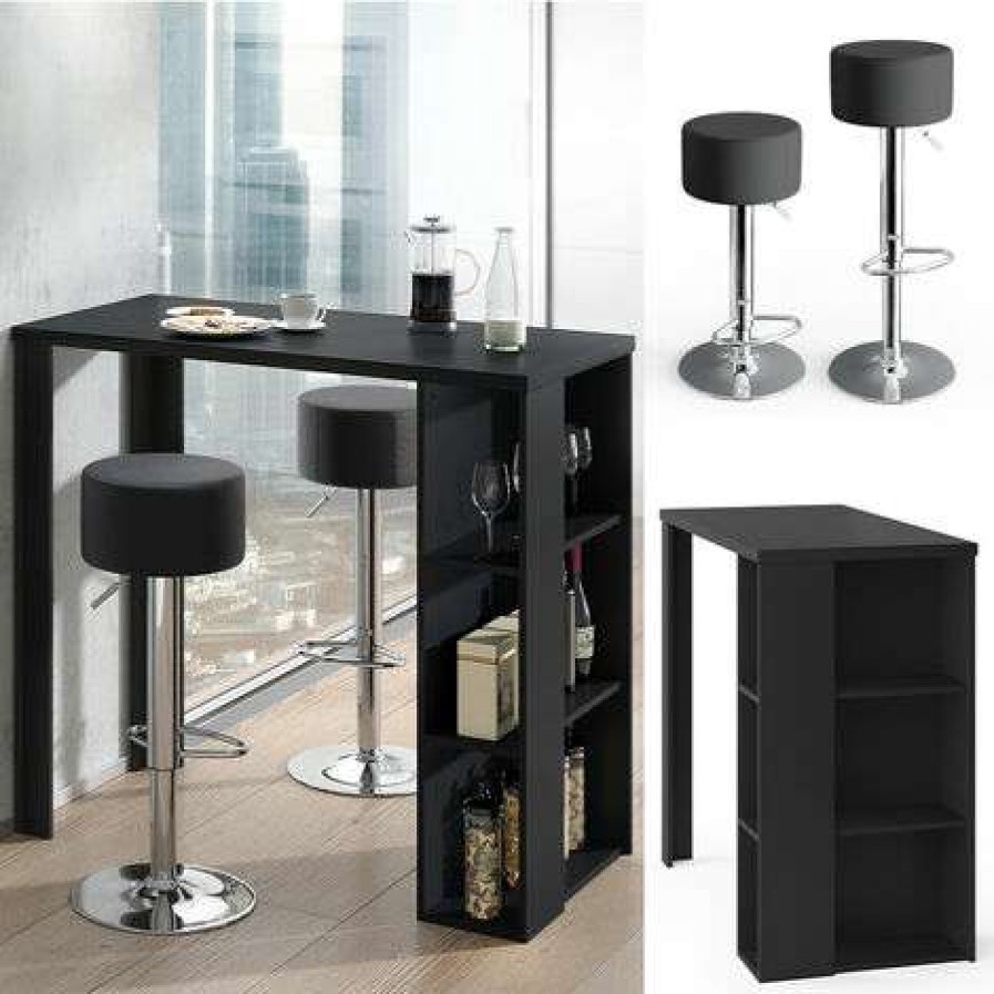 Table Haute Et Bar * | Promo Table De Bar Noel" Noir Avec 2 Tabourets Vicco