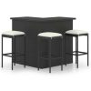 Table Haute Et Bar * | Remise Hommoo Meuble De Bar De Jardin 4 Pcs Avec Coussins Resine Tressee Noir