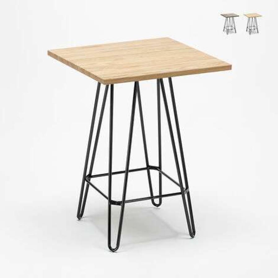 Table Haute Et Bar * | Budget Ahd Amazing Home Design Table Haute Industrielle 60 60 Metal Acier Bois Bolt | Couleur: Beige