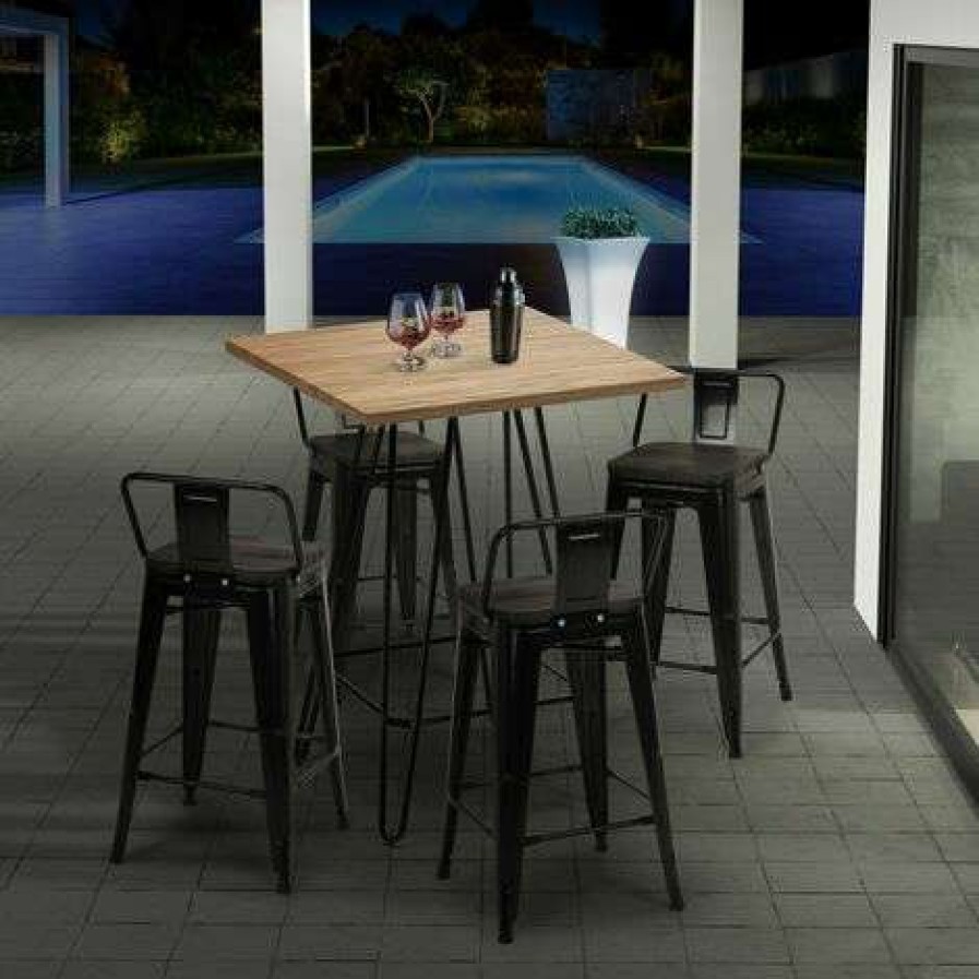 Table Haute Et Bar * | Budget Ahd Amazing Home Design Table Haute Industrielle 60 60 Metal Acier Bois Bolt | Couleur: Beige