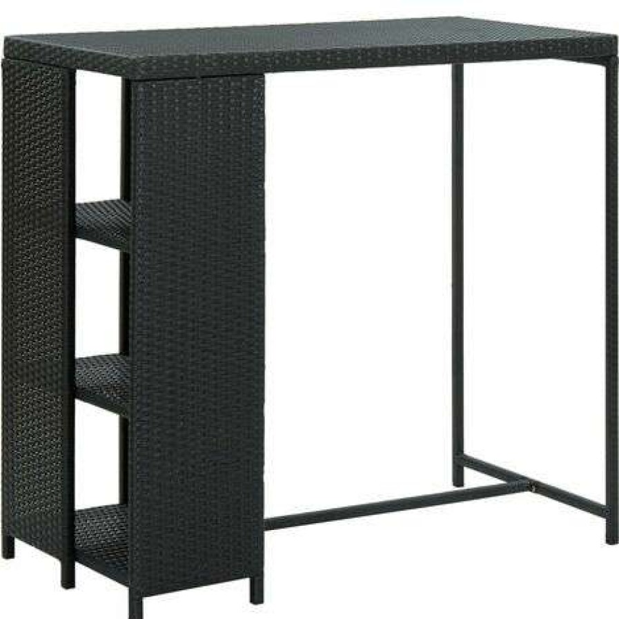 Table Haute Et Bar * | Meilleure Affaire True Deal Table De Bar Avec Rangement Noir 120X60X110 Cm Resine Tressee