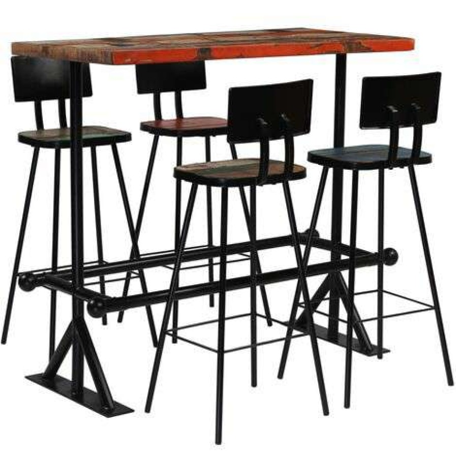 Table Haute Et Bar * | De Gros Topdeal Mobilier De Bar 5 Pcs Bois De Recuperation Massif Multicolore