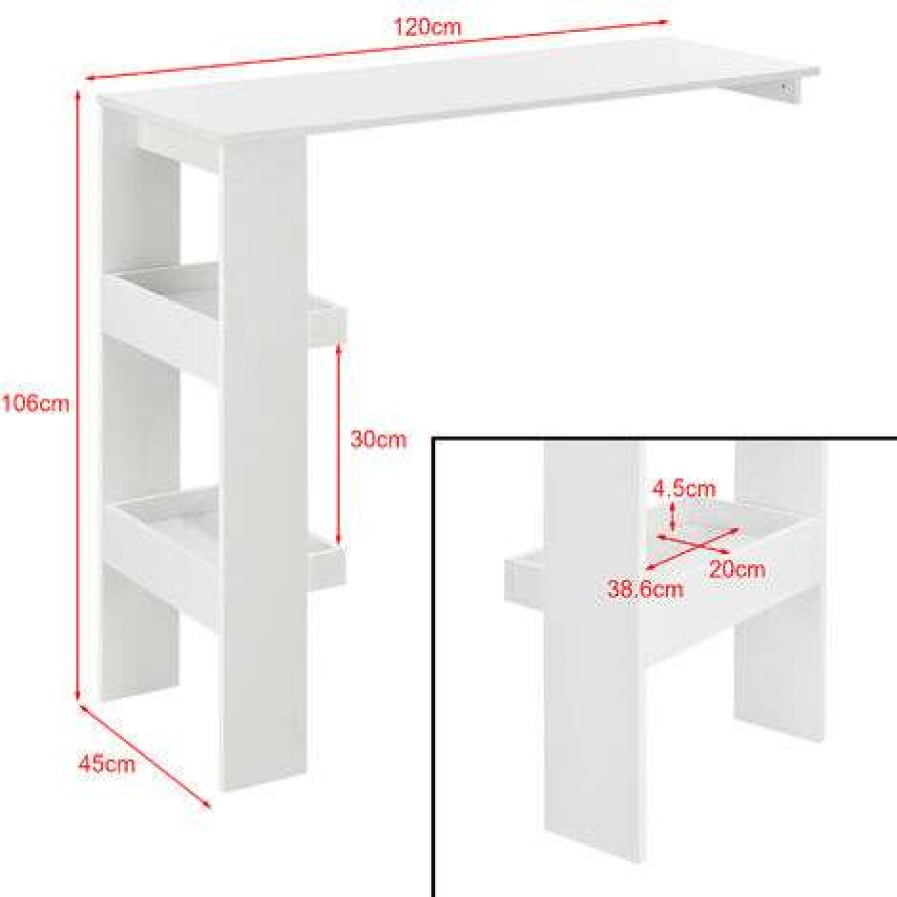 Table Haute Et Bar * | Meilleure Affaire Nova Tableau Mural Peninsule Pour La Cuisine 120X45X106 2 Etageres Differentes Couleurs Couleur : Blanche