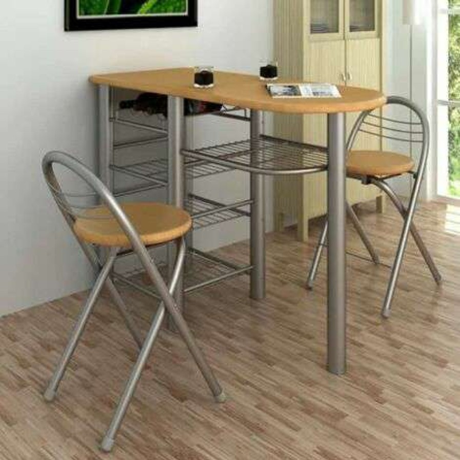 Table Haute Et Bar * | Le Moins Cher Happyshopping Ensemble De Table Et De Chaises De Bar / Cuisine Bois