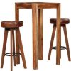 Table Haute Et Bar * | Les Meilleures Critiques De Vidaxl Ensemble De Bar Bois De Sesham Massif Et Cuir Veritable 3 Pcs Brun