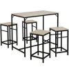 Table Haute Et Bar * | Coupon Wyctin Hofuton Ensemble Table De Bar Design Industriel + 4 Tabourets Repose-Pieds Panneaux Particules Imitation Chene Clair Metal Noir