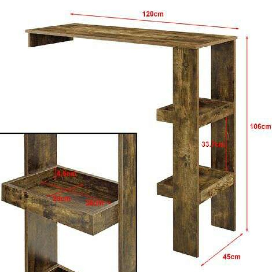 Table Haute Et Bar * | Bon Marche Helloshop26 Table De Bar Design Rangement Bistrot Murale 120 Cm Effet Bois Fonce Bois