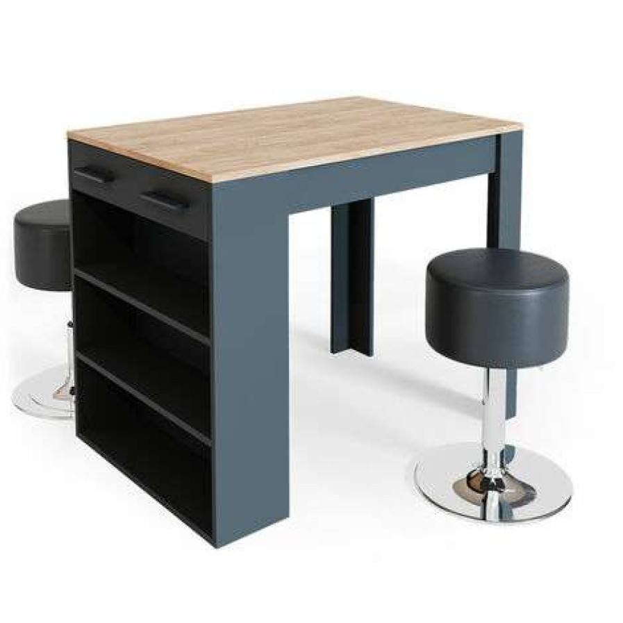 Table Haute Et Bar * | Meilleure Affaire Table De Bar Repose Anthracite/Goldkraft Avec 2 Tabourets De Bar Vicco