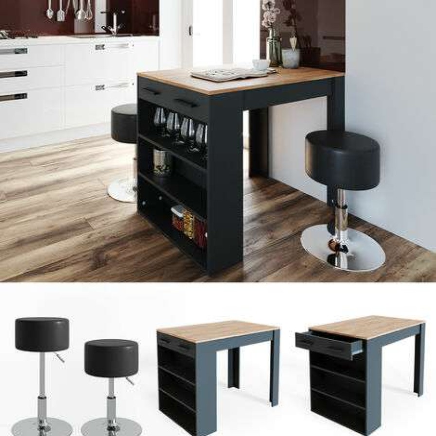 Table Haute Et Bar * | Meilleure Affaire Table De Bar Repose Anthracite/Goldkraft Avec 2 Tabourets De Bar Vicco